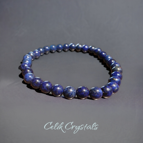 Lapis Lazuli Bracelet Authentic Stones 6mm Unisex - Picture 3 of 5